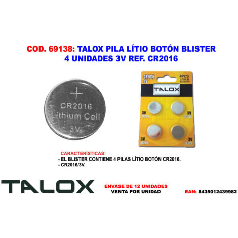 Lithium-Knopfbatterien CR2016 Blister 4 Einheiten 3V