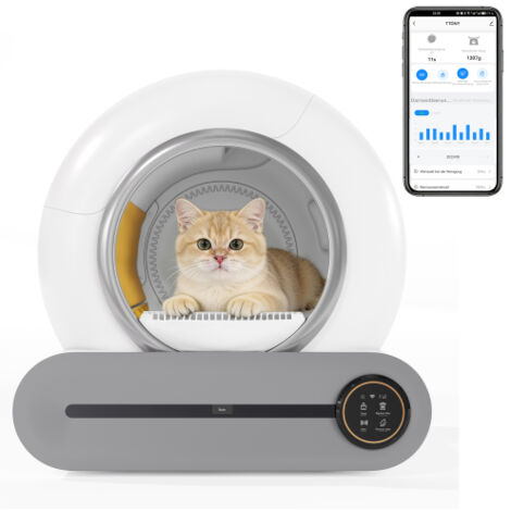 Litière Automatique pour Chat - Maison de Toilette Autonettoyante - Bac à Litière Connecté 65L - Contrôle via Application - Capteurs de Sécurité