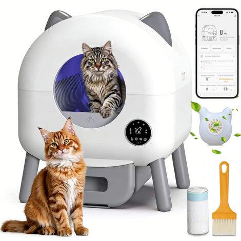 Litière chat autonettoyante capacité maximale de 95L+15L, bac à litière pour chat alerte intelligente via contrôle app, surveillance santé, capteur infrarouge, adapté à de nombreux types de litière