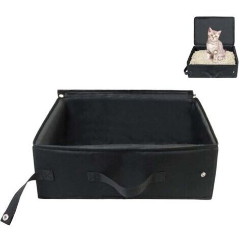 Litière de voyage portable pour chat - Avec couvercle - 40 × 30 × 15 cm - Pliable - Étanche - Avec poignée - Utile - Pour les voyages, l'extérieur, le camping, la maison - Noir