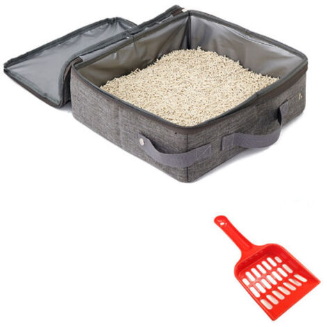 Litière de voyage portable pour chat - Pliable - En tissu Oxford - Avec poignée - Pour les voyages en plein air avec des animaux domestiques - Gris