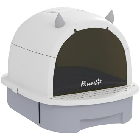 Litière fermée avec pelle, tiroir inférieur et ouverture à pédales, adaptée aux chats de moins de 5 kg, dimensions : 40,5 × 52 × 39 cm