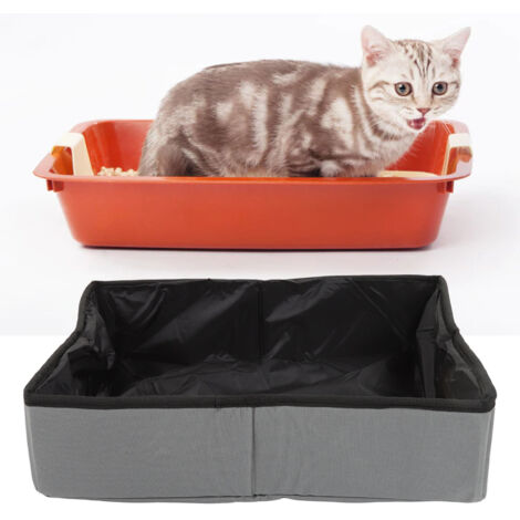 Litière Portable Imperméable en Tissu Oxford Collapsible pour Chat Voyage Camping Grey