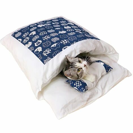 Litière pour animaux de compagnie litière pour chat sac de couchage pour chat amovible et lavable couette pour chat chenil litière pour chat sac de couchage pour chat bleu M=