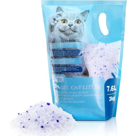 Litière pour chat, cristaux de silicate, litière pour chat de haute qualité, sans poussière ni grumeaux, avec contrôle supérieur des odeurs et absorption efficace des liquides - 7.6 L/3 kg