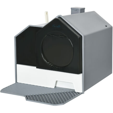 Litière pour Chat Fermée avec Bac Amovible, Tapis et Pelle Inclus, 47x45x42cm, Gris