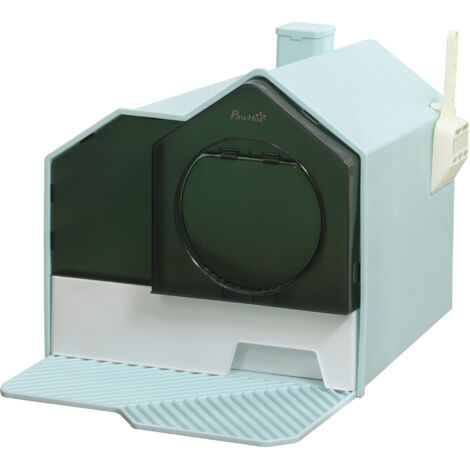 Litière pour Chat Fermée avec Bac Extractible, Tapis et Pelle, 47x45x42cm, Bleu