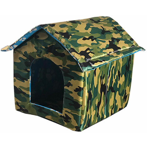 Litière pour chats errants, chenil de litière pour chats imperméable, maison chaude extérieure pour chats errants, maison de villa pour animaux de compagnie, pliable et lavable (vert camouflage M: 383