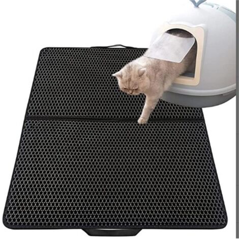 Litière pour chat，Tapis Litière Chat Bac à Litière pour Chats, Imperméable Non Toxique EVA,Double Couche en Nid d'abeille Design 30x45cm,Noir Litière pour chat