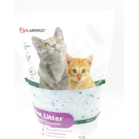Litière silica granules moyen. 5.5 litres litière pour chat - Flamingo