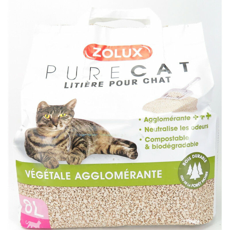 Litière végétale agglomérante pour chat 8 Litres.