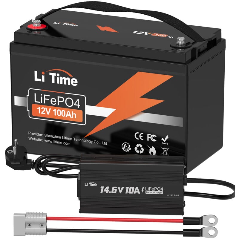 Batterie et Chargeur Lithium 12V 100Ah LiFePO4 Batterie & 12V 10A Lithium Chargeur de batterie (Expédition en Deux Colis) - Litime