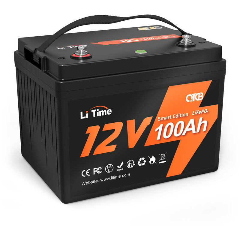12V 100Ah Smart 1280Wh LiFePO4 Batterie lithium fer phosphate,batterie solaire et éolienne stockage avec panneau solaire, Parfaite pour Camping-Car,