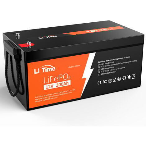 LiTime 12V 300Ah LiFePO4 Batterie lithium fer phosphate,batterie solaire et éolienne stockage avec panneau solaire, Parfaite pour Camping-Car, Bateau, Moteur de Traîne