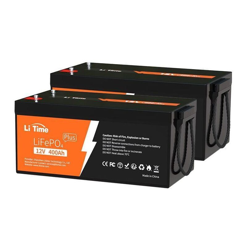 Batterie au Lithium LiFePO4 12V 400Ah stockage avec panneau solaire, Parfaite pour Camping-Car, Bateau, Moteur de Traîne -2PCS - Litime