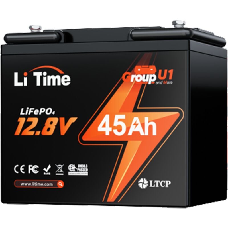 Litime - Batterie au lithium LiFePO4 12V 45Ah taille GU1 pour camping car, moteur de pêche à la traîne, Scooter et Fauteuil Roulant Électrique,