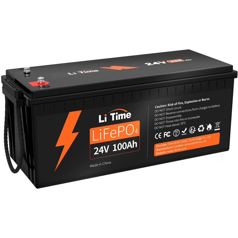 Litime - Batterie lithium LiFePO4 24V 100Ah ,batterie solaire et éolienne stockage avec panneau solaire, Parfaite pour Camping-Car, Bateau, Moteur de