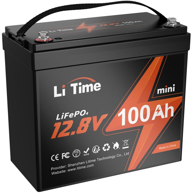 Batterie Lithium LiFePO4 12V 100Ah Mini, Compact et léger, bms 100A, Max 15 000 Cycles, Batterie à décharge lente pour Camping-car, Bateau, Système