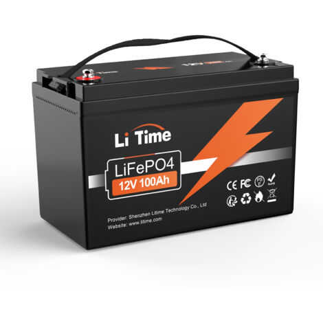 LiTime Batterie Lithium LiFePO4 12V 100Ah 100A BMS 1280Wh Stockage avec Panneau solaire, Parfaite pour Camping-Car, Bateau Batterie - 1Pcs