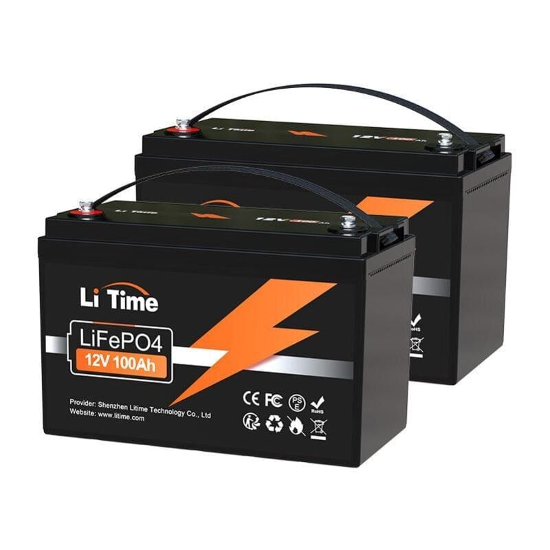 Batterie Lithium LiFePO4 12V 100Ah 100A bms 1280Wh Stockage avec Panneau solaire, Parfaite pour Camping-Car, Bateau Batterie - 2Pcs - Litime