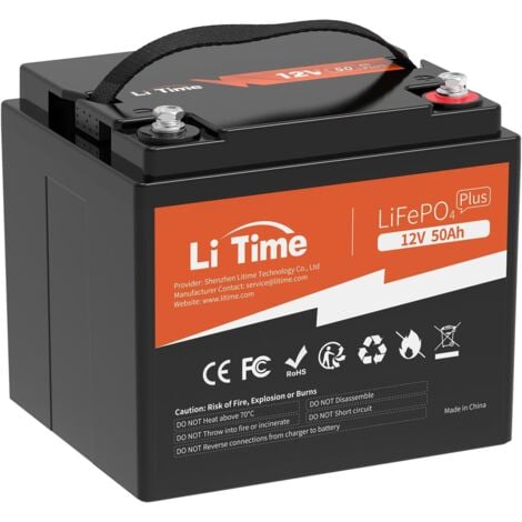 LiTime Batterie Lithium LiFePO4 12V 50Ah, 640Wh, Rechargeable, BMS 50A, Batterie Solaire à Décharge Lente pour Camping-Car, Caravane, Bateau, Moteur de Pêche Électrique, Sondeur, Batterie Maison