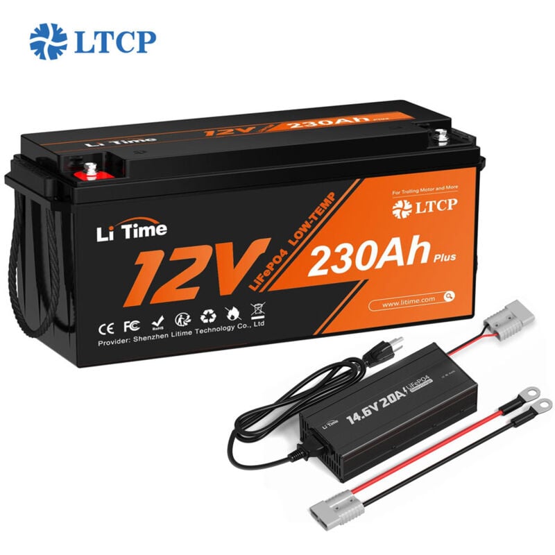 LiFePO4 Batterie 12V 230Ah plus Protection de basse Température & 12V 20A Lithium Chargeur de batterie (Expédition en Deux Colis) - Litime