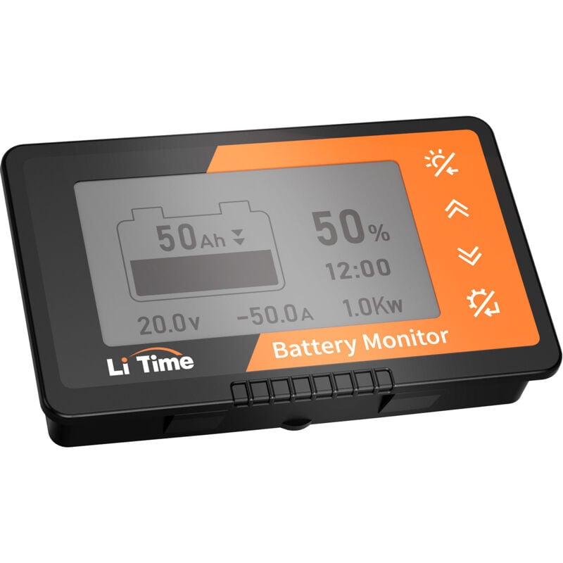 LiTime Moniteur de batterie avec shunt, 500A 8V-120V pour RV moto Golf voiturette, panneau solaire avec écran LCD rétroéclairé buzzer alarme,