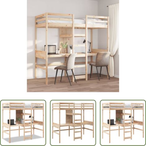 Lits avec bureaux -  Cadre de lit superposé sans matelas 75x190cm bois de pin massif