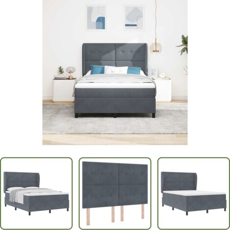 Lits modernes -  Lit à ressorts avec matelas Gris foncé 200 x 140 cm Velours