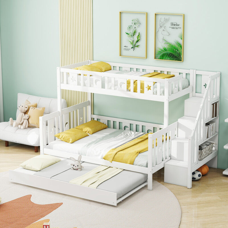 Lits pour enfants 90x200cm,lits superposés en bois massif avec escalier de sécurité,avec clôture de protection,lit d'adolescent avec lit gigogne,3