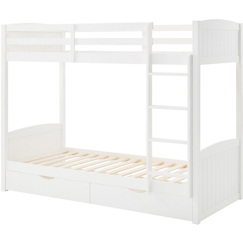 Lits superposés 2 x 90 x 200 cm - 2 tiroirs - Pin et MDF - Blanc - LIMODARA