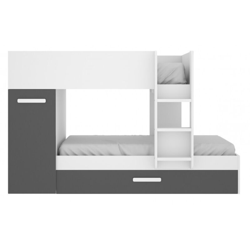 Lit superposé 244x150 cm blanc mat et graphite avec armoire - Krems