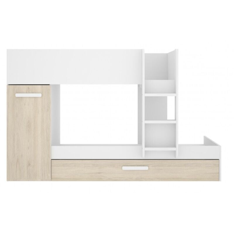 Abitare - Lit superposé 244x150 cm blanc mat et chêne naturel avec placard - Krems