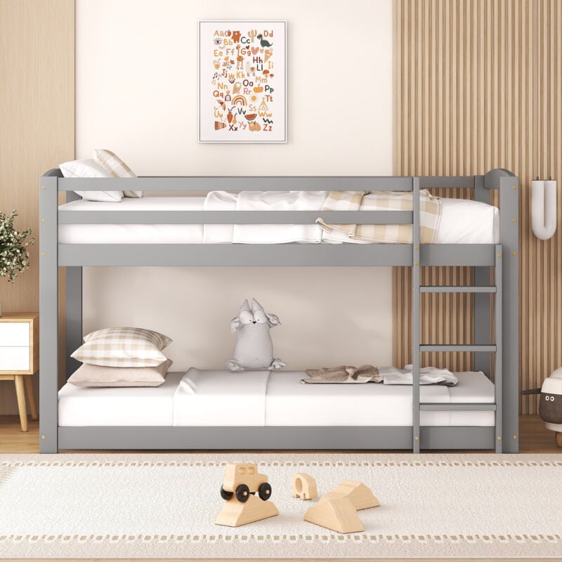 Lit superposé enfant 90 x 200cm. lit mezzanine pour ados. cadre en Pin. Gris