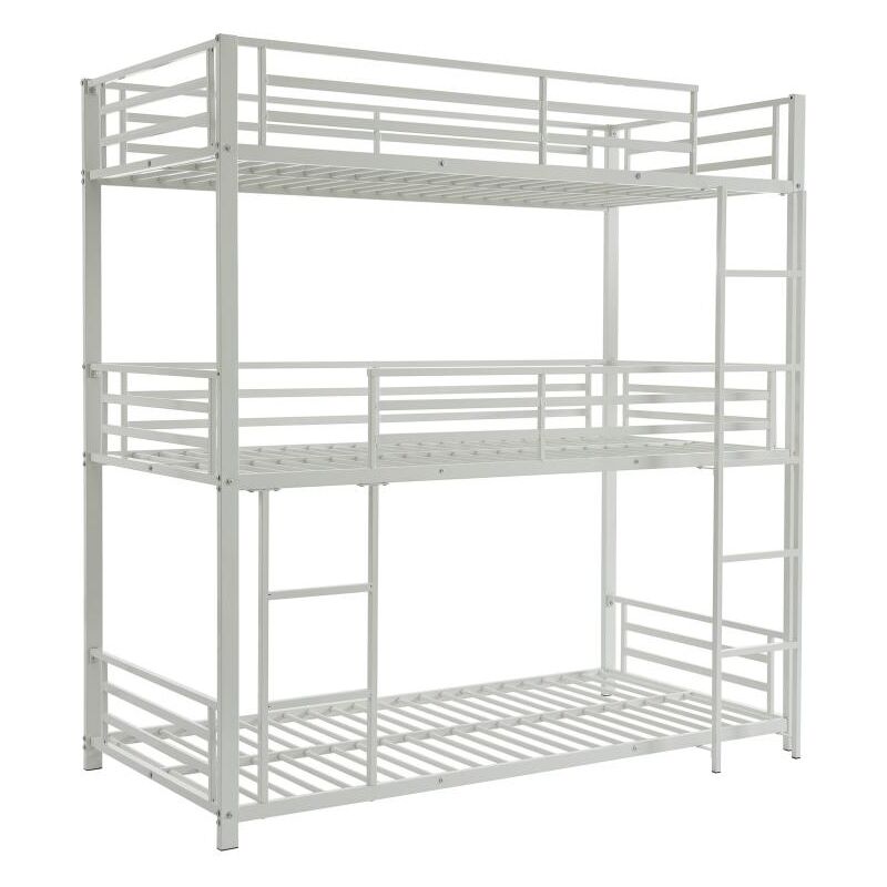 Vente-unique - Lits superposés triple 3 x 90 x 190 cm - Métal - Blanc - elouan iii