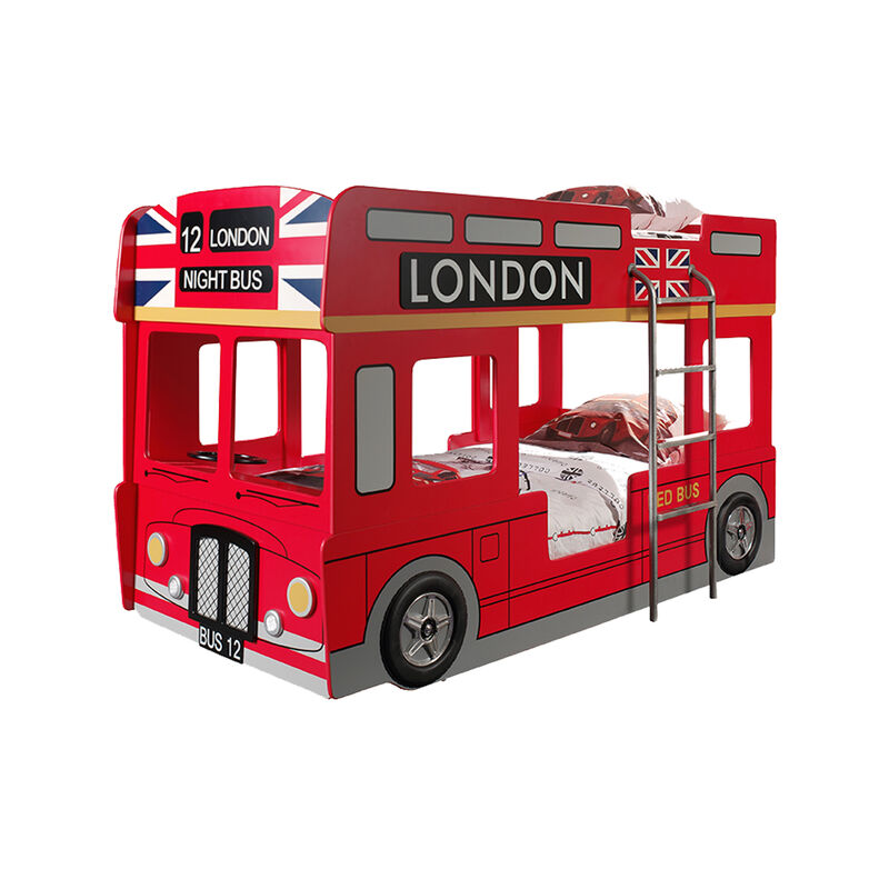 M&s - Lit superposé 90x200 Bus Londonien sommier inclus Vipack Car Beds - Rouge