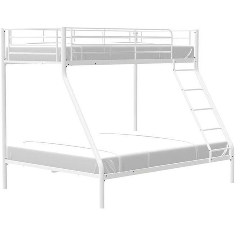 Lits superposes - 90/140 x 190 cm - Blanc - En metal - Sommiers inclus - BRUCE