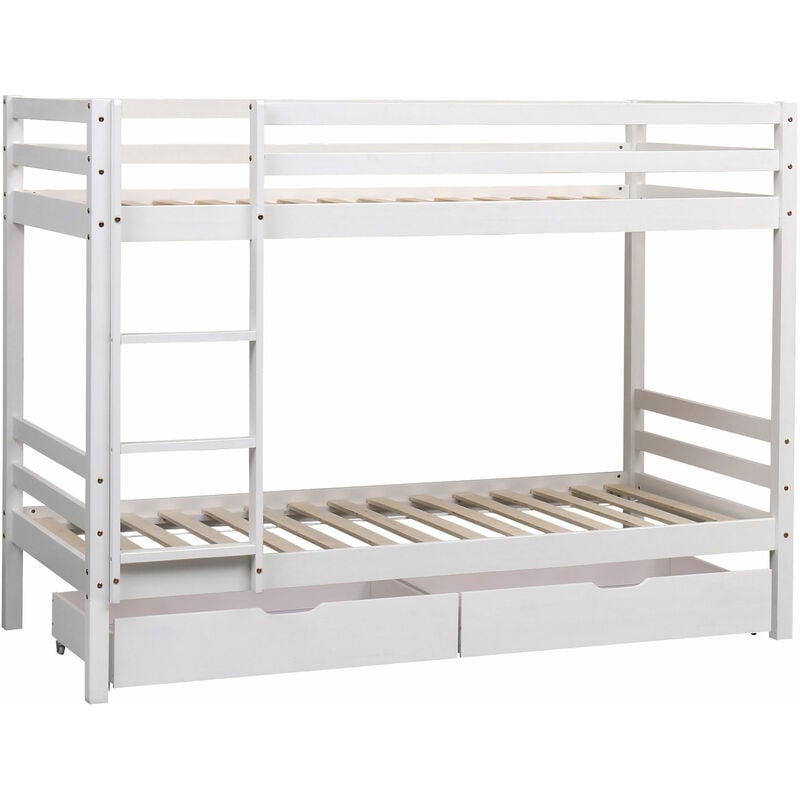 Happy Garden - Lits superposés pour enfants 190x90cm blanc avec tiroirs ambre