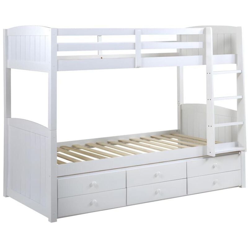 Vente-unique - Lits superposés séparables anchise ii - 2 x 90 x 190 cm - Avec rangements - Pin blanc