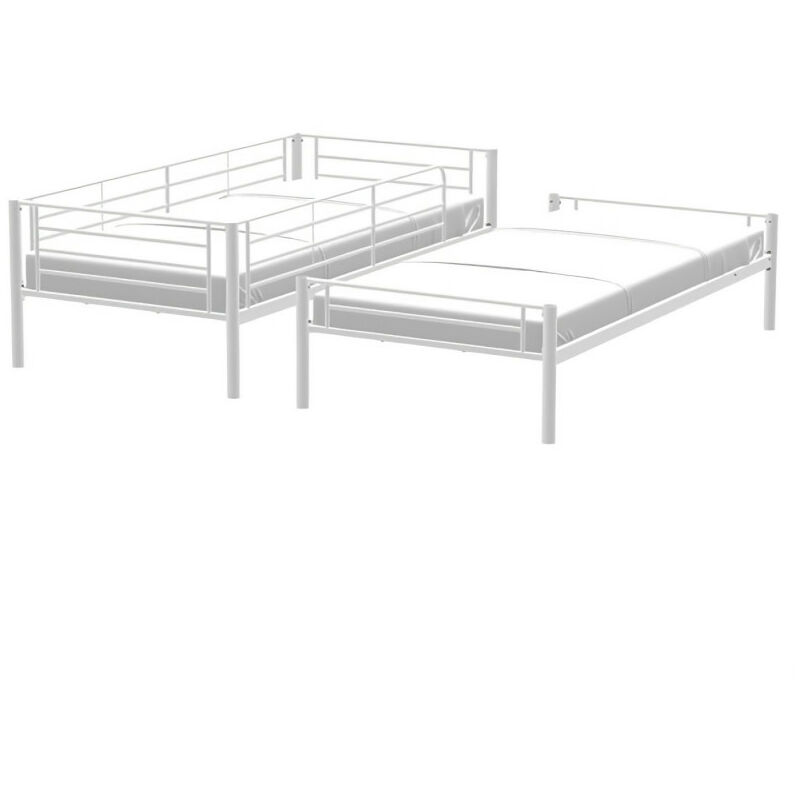 Lits superposés séparables en métal - Blanc - Sommiers inclus - 2 x 90 x 190 cm - ALICE