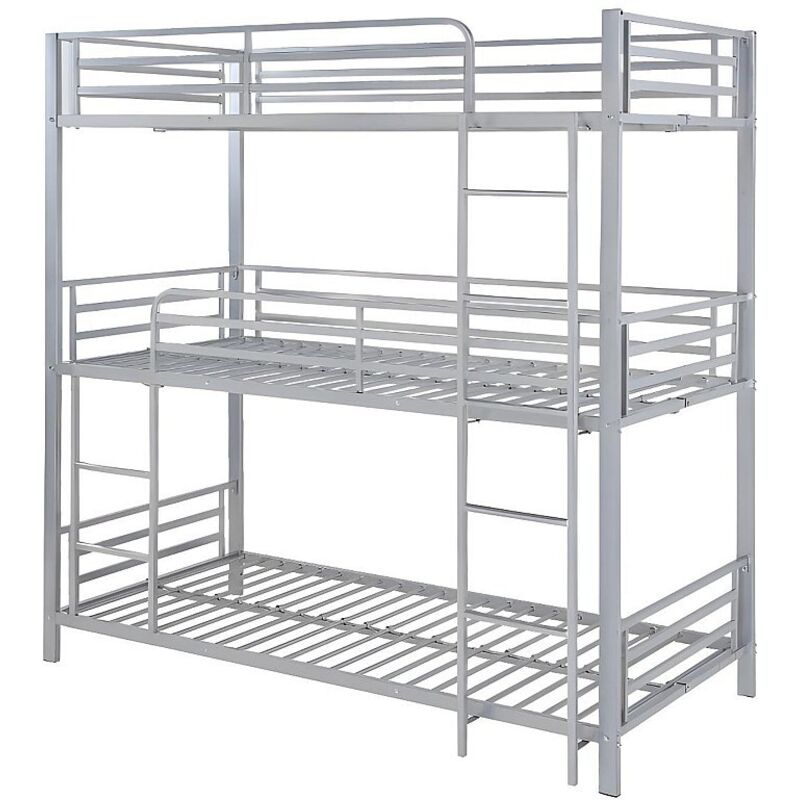 Vente-unique - Lits superposés triple 3 x 90 x 190 cm - Métal - Argent - elouan iii