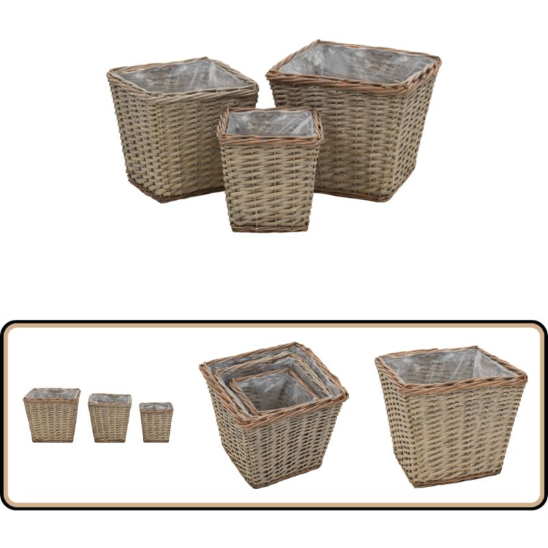 Vidaxl - Lits surélevés 3 pcs Osier avec doublure en pe - Jardinière En Osier - Pots De Fleurs - Bacs De Plantation - Décoration Extérieur - Jardin