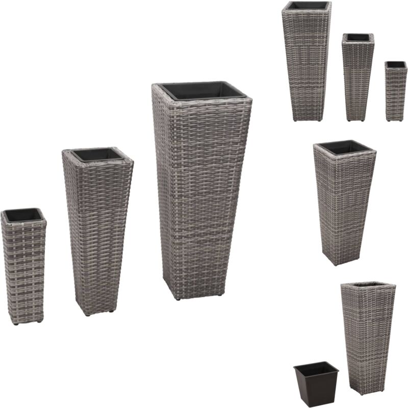Vidaxl - Lits surélevés de jardin 3 pcs Résine tressée Gris - Jardiniere - Lit Surélevé - Résine Tressée - Pot De Fleurs Extérieur - Décoration Jardin