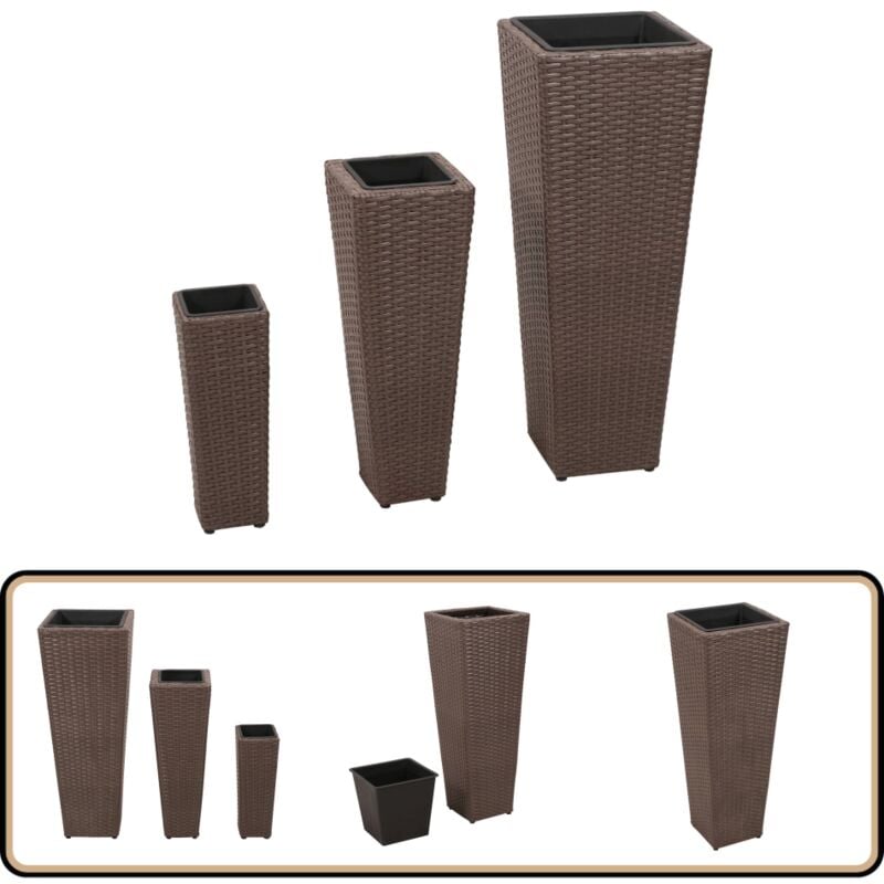 Vidaxl - Lits surélevés de jardin 3 pcs Résine tressée Marron - Jardinières - Lit Surélevé - Résine Tressée - Décoration Extérieur - Terrasse