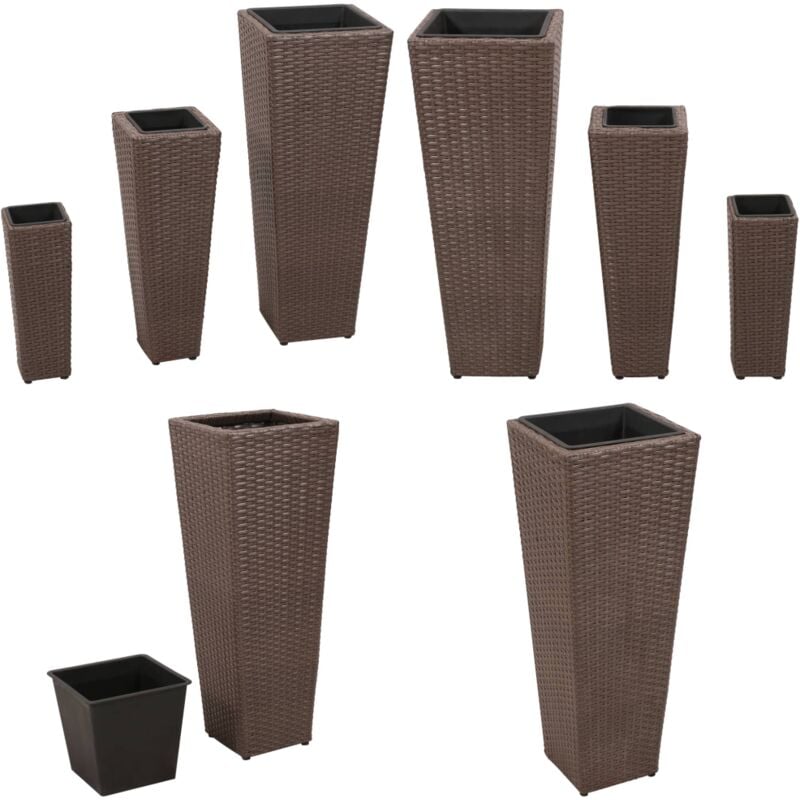 Lits surélevés de jardin 3 pcs Résine tressée Marron - Jardinières - Lit Surélevé - Résine Tressée - Décoration Extérieur - Terrasse - Home & Living