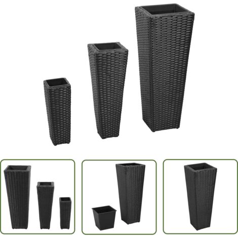 Lits surélevés de jardin 3 pcs Résine tressée Noir