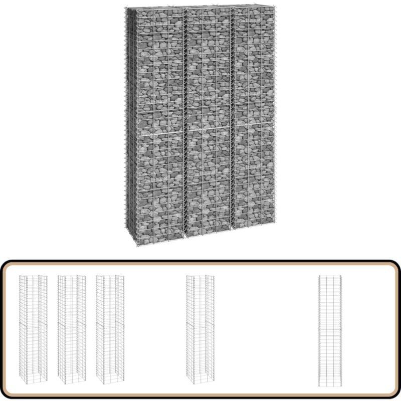Lits surélevés en gabion 3 pcs 30x30x150 cm Fer - Lit Surélevé - Gabion - Jardin - Décoration Extérieur - Mur Végétal