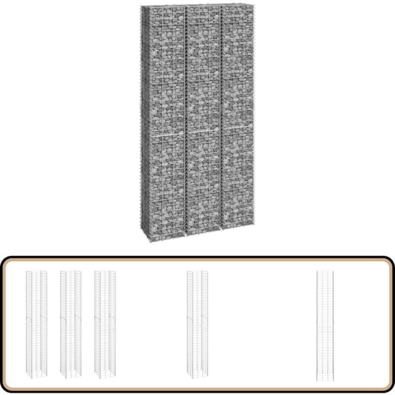 Lits surélevés en gabion 3 pcs 30x30x200 cm Fer - Lit Surélevé - Gabion - Jardin - Décoration Extérieur - Mur Végétal