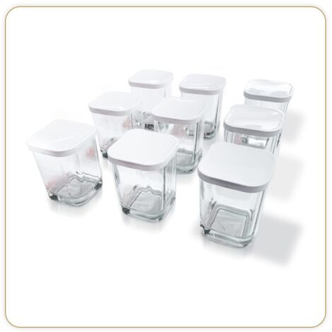 LITTLE BALANCE 8558 Kit 9 vasetti di yogurt, 9 Verrine in vetro 145 ml con coperchio a scatto, per tutti i vostri dessert, antibocca