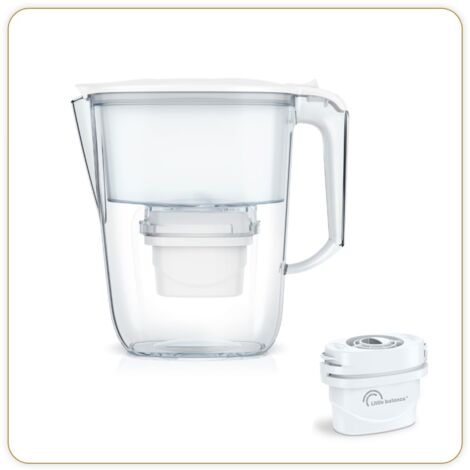 LITTLE BALANCE 8592 Caraffa filtro trasparente + 3 cartucce filtranti, riduce microplastiche, cloro, calcare e altre impurità, 2,5 l, flusso ultra veloce, plastica senza BPA, bianco